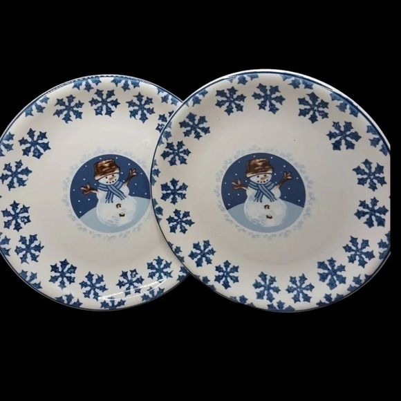 Caneo folkcraft stoneware snowman pattern 2 dinner  plates - Picture 1 of 5